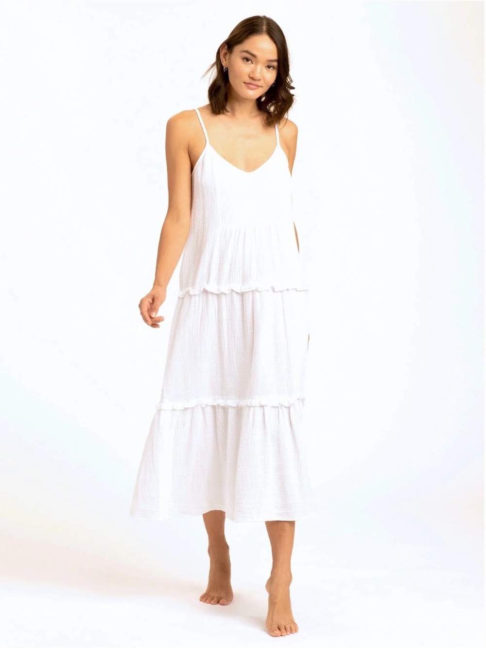 Threads 4 Thought White Tiered Midi Dress, Size S — New With Tag